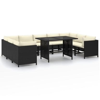 10-tlg. Garten-Lounge-Set mit Kissen Poly Rattan Schwarz - Pazzar.ch