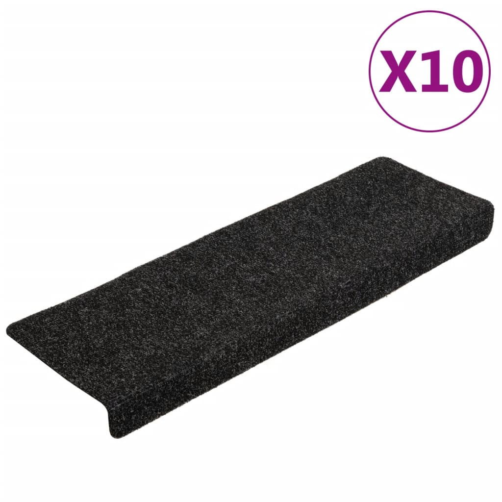 Treppenmatten 10 Stk. Schwarz 65x21x4 cm Nadelvlies