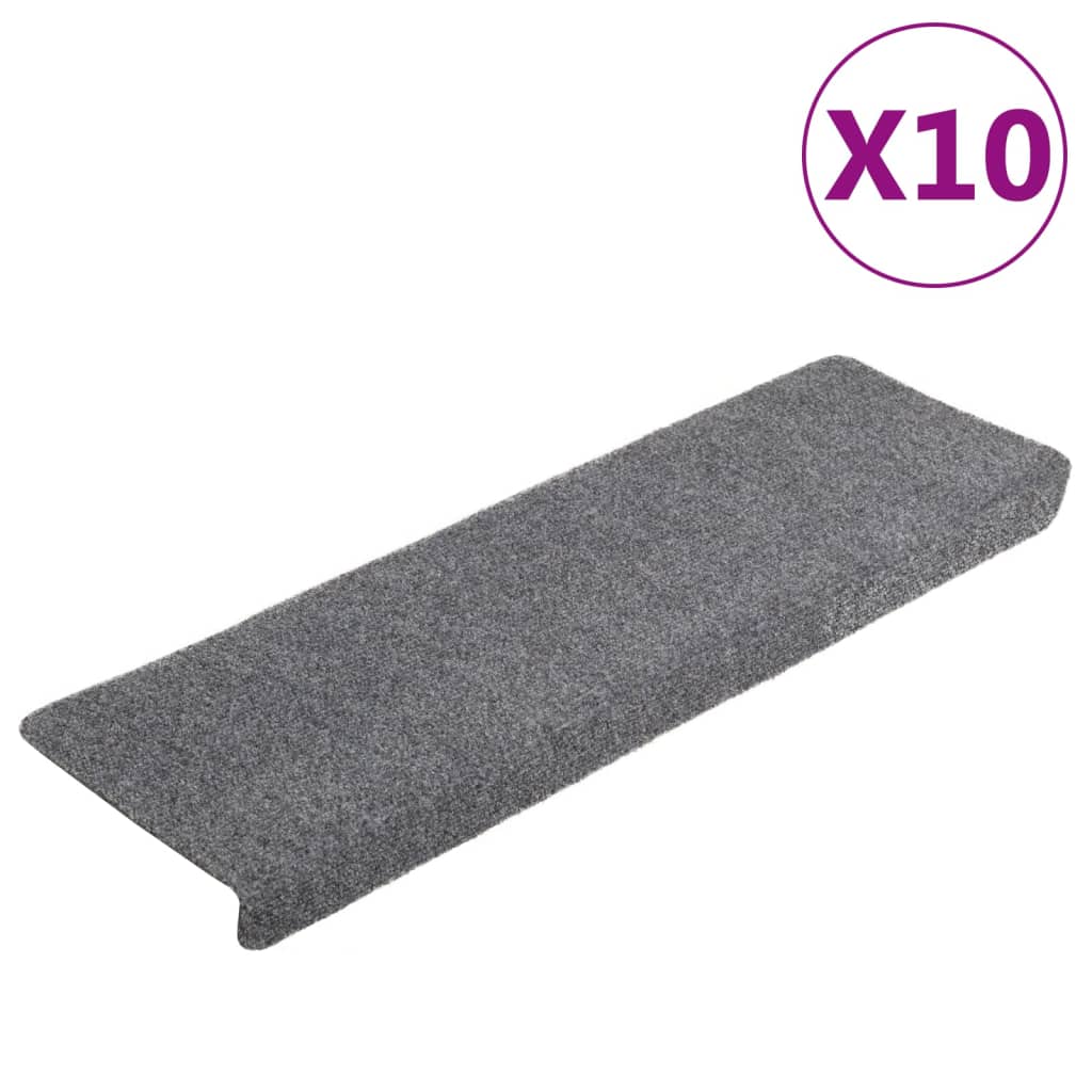 Treppenmatten 10 Stk. Hellgrau 65x21x4 cm Nadelvlies