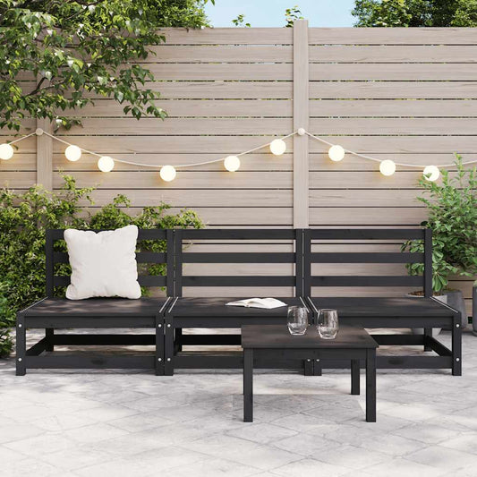 Garten-Mittelsofas 3 Stk. Schwarz Kiefer Massivholz