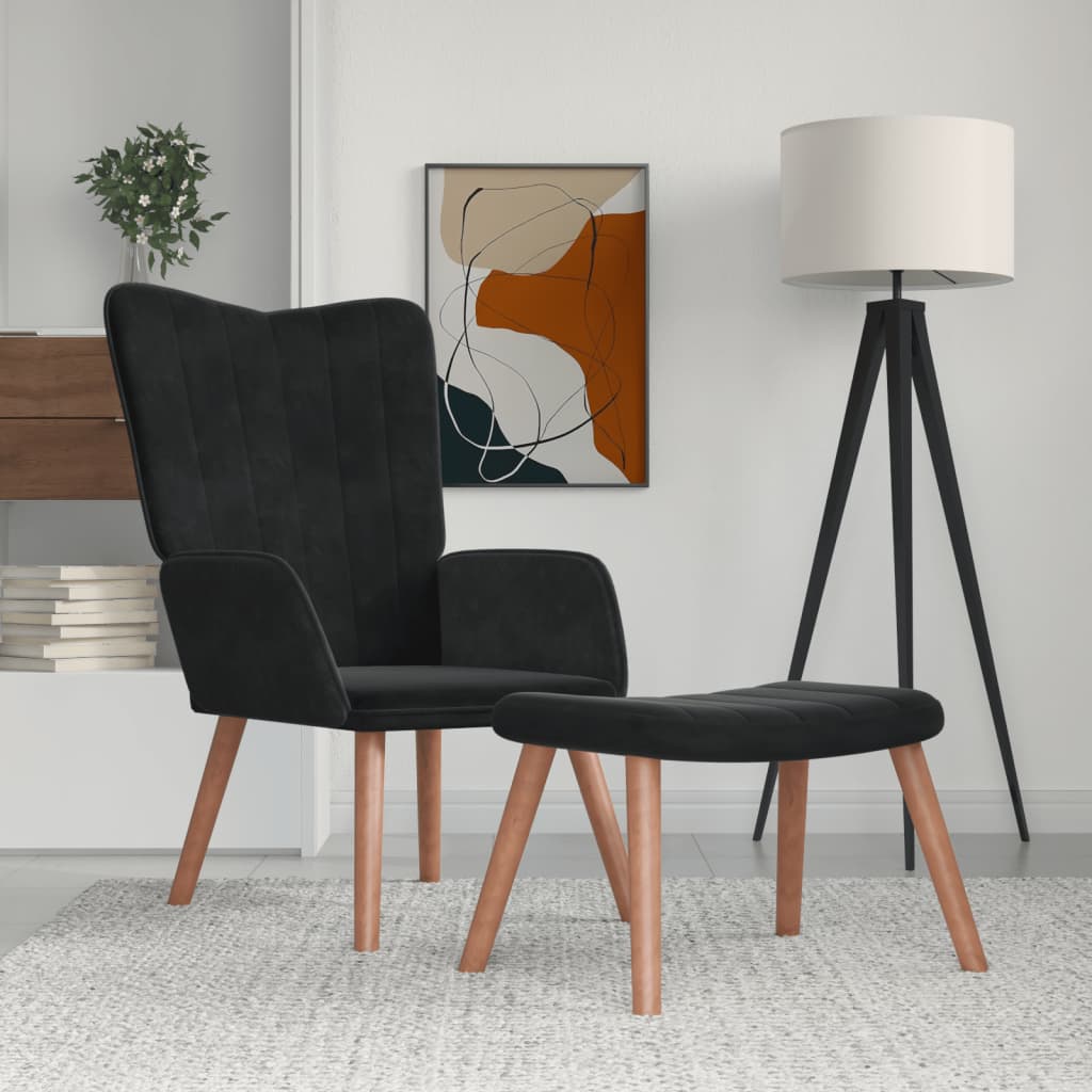 Relaxsessel mit Hocker Schwarz Samt - Pazzar.ch