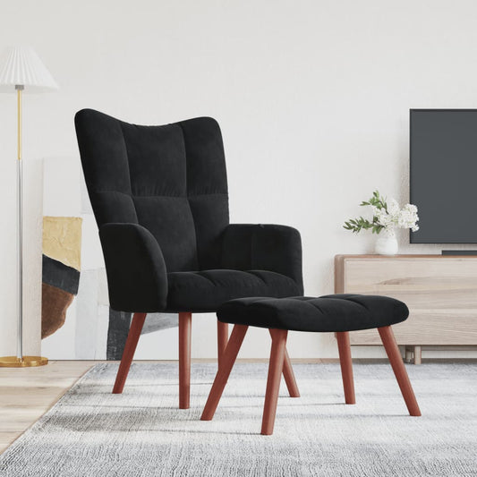 Relaxsessel mit Hocker Schwarz Samt - Pazzar.ch