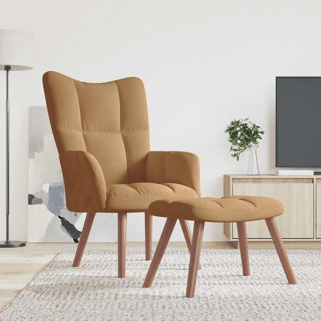 Relaxsessel mit Hocker Braun Samt