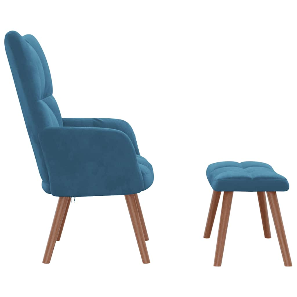 Relaxsessel mit Hocker Blau Samt