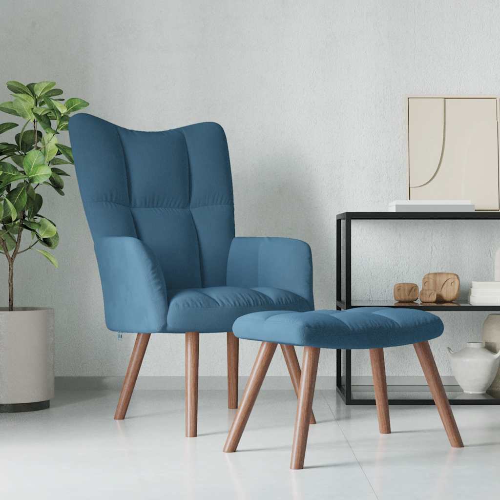 Relaxsessel mit Hocker Blau Samt