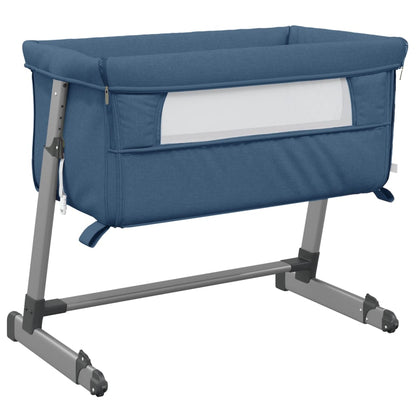 Babybett mit Matratze Marineblau Leinenstoff - Pazzar.ch