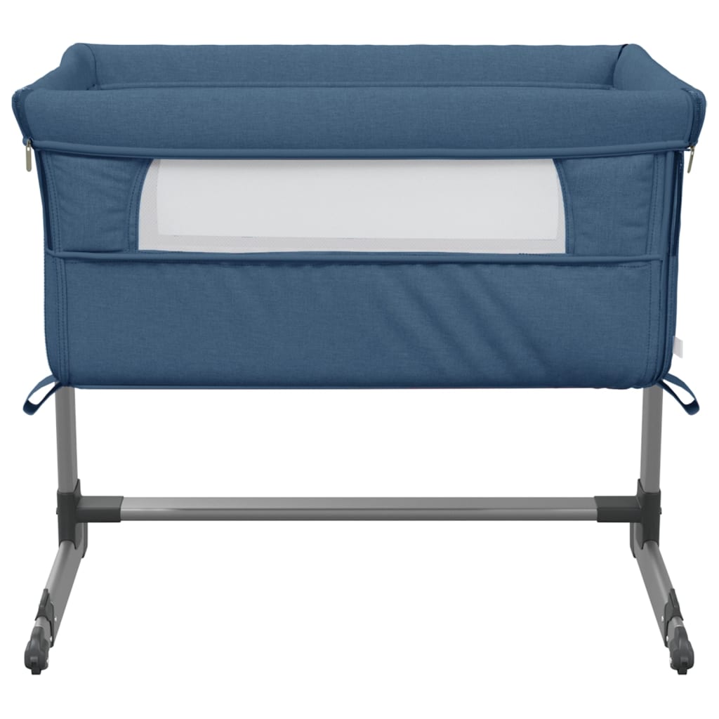 Babybett mit Matratze Marineblau Leinenstoff - Pazzar.ch