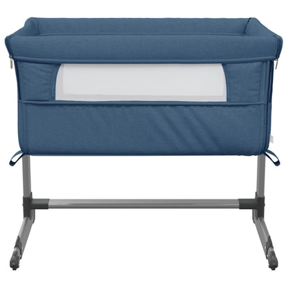 Babybett mit Matratze Marineblau Leinenstoff - Pazzar.ch