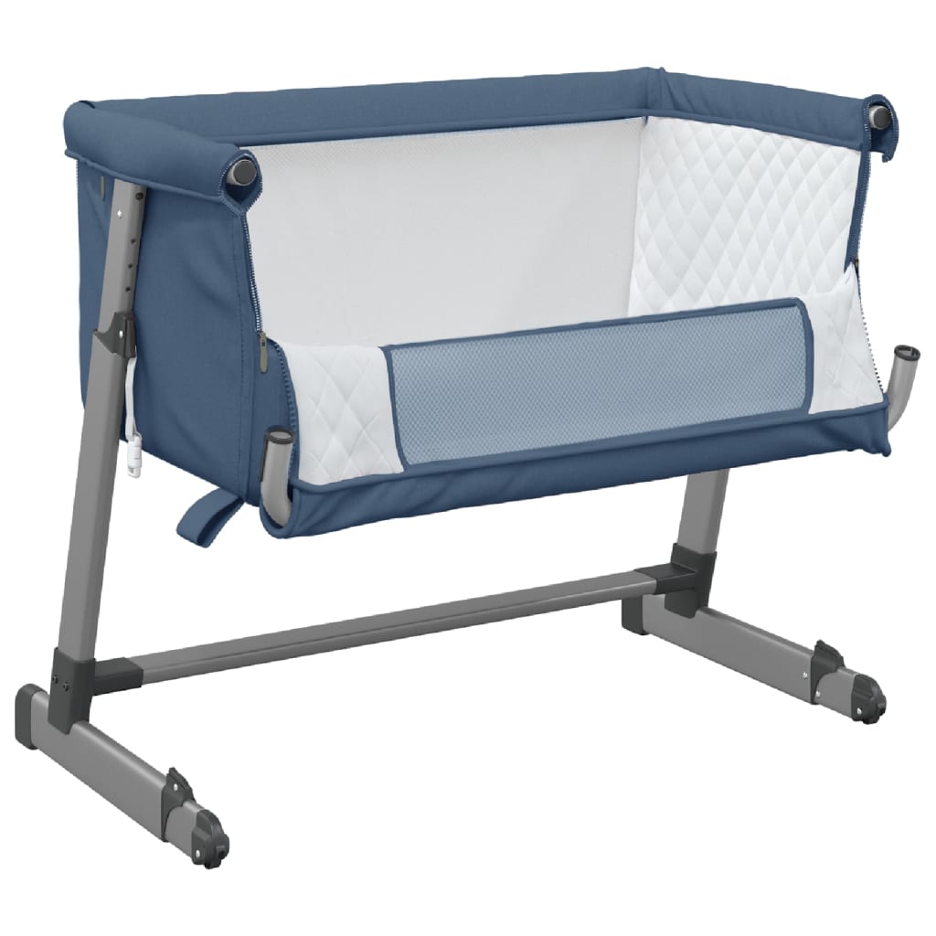 Babybett mit Matratze Marineblau Leinenstoff