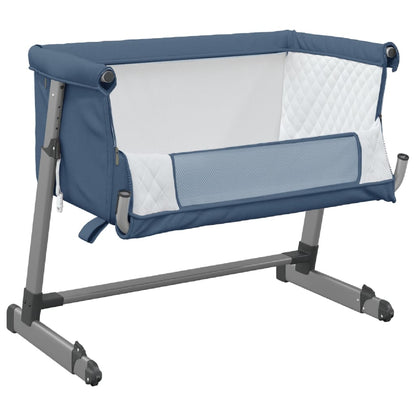 Babybett mit Matratze Marineblau Leinenstoff - Pazzar.ch