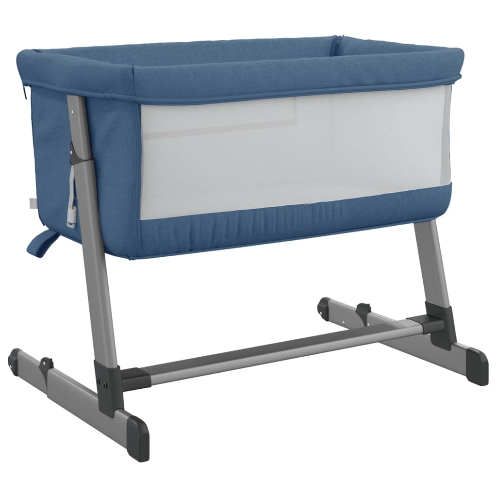 Babybett mit Matratze Marineblau Leinenstoff - Pazzar.ch