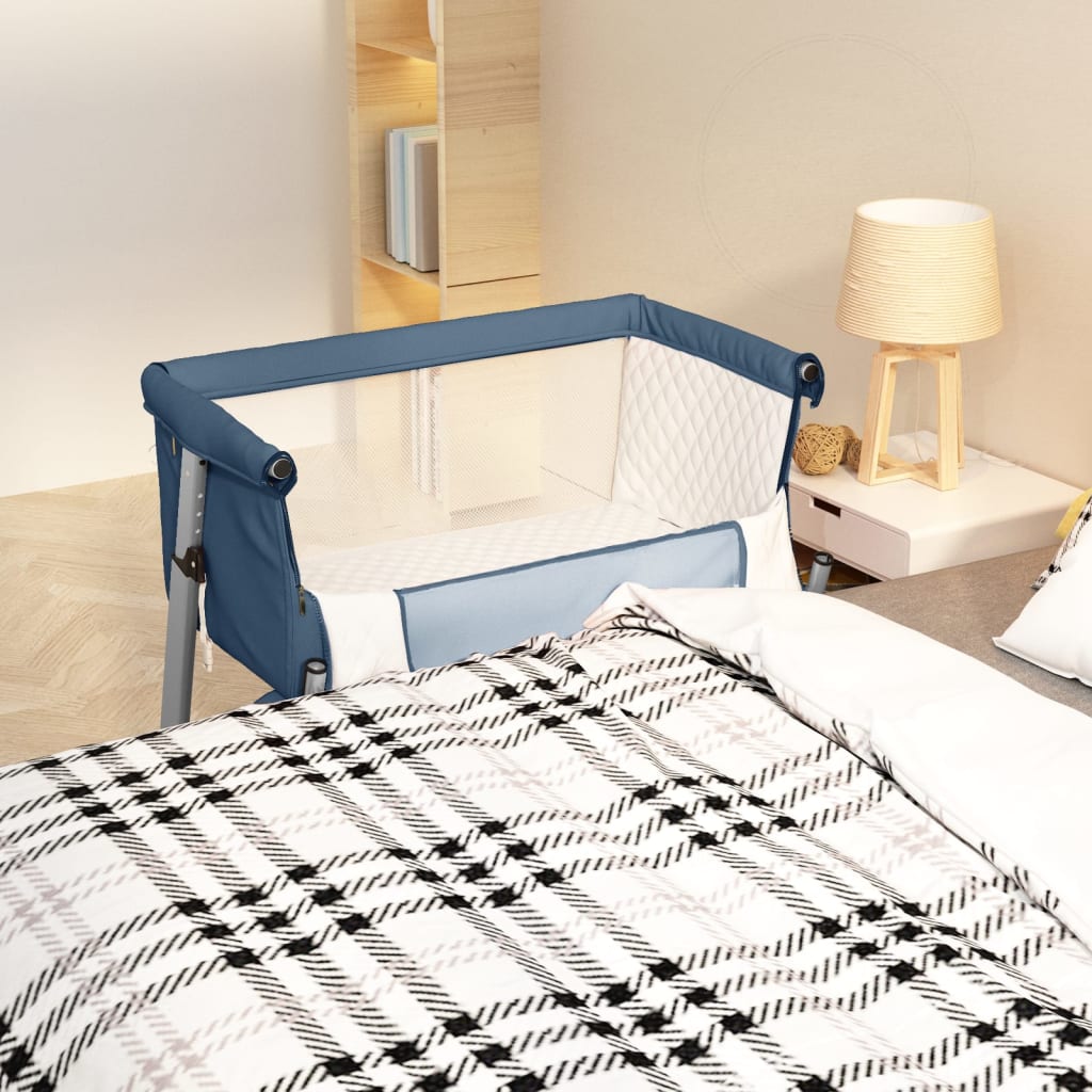 Babybett mit Matratze Marineblau Leinenstoff - Pazzar.ch