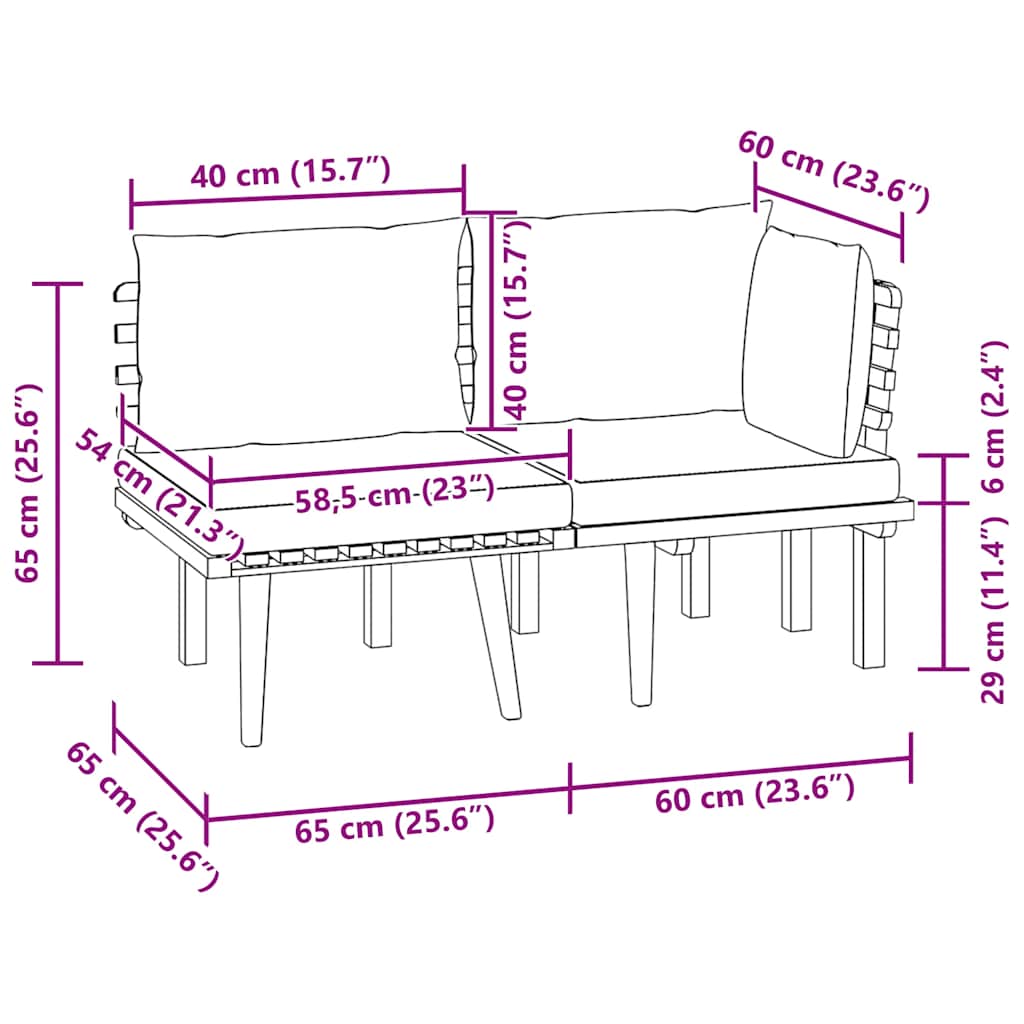 2-tlg. Garten-Lounge-Set mit Kissen Massivholz Akazie