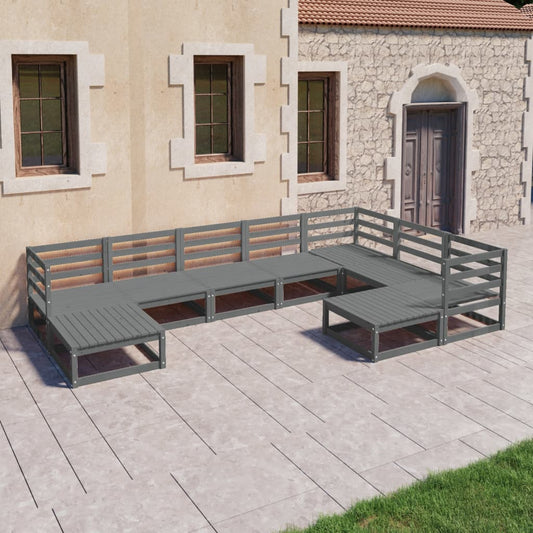 9-tlg. Garten-Lounge-Set Grau Kiefer Massivholz - Pazzar.ch