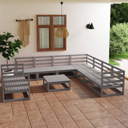 10-tlg. Garten-Lounge-Set Grau Kiefer Massivholz - Pazzar.ch