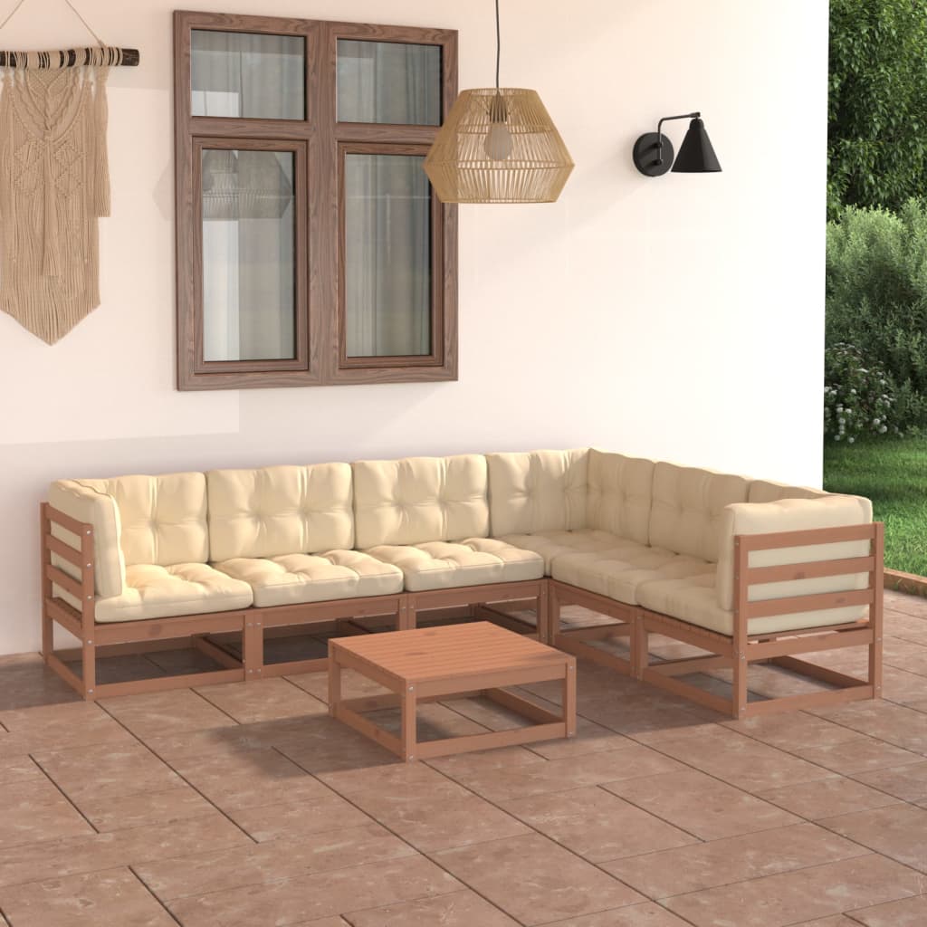 7-tlg Garten-Lounge-Set mit Kissen Honigbraun Massivholz Kiefer