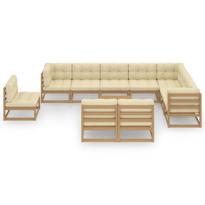 11-tlg. Garten-Lounge-Set mit Kissen Honigbraun Massivholz - Pazzar.ch