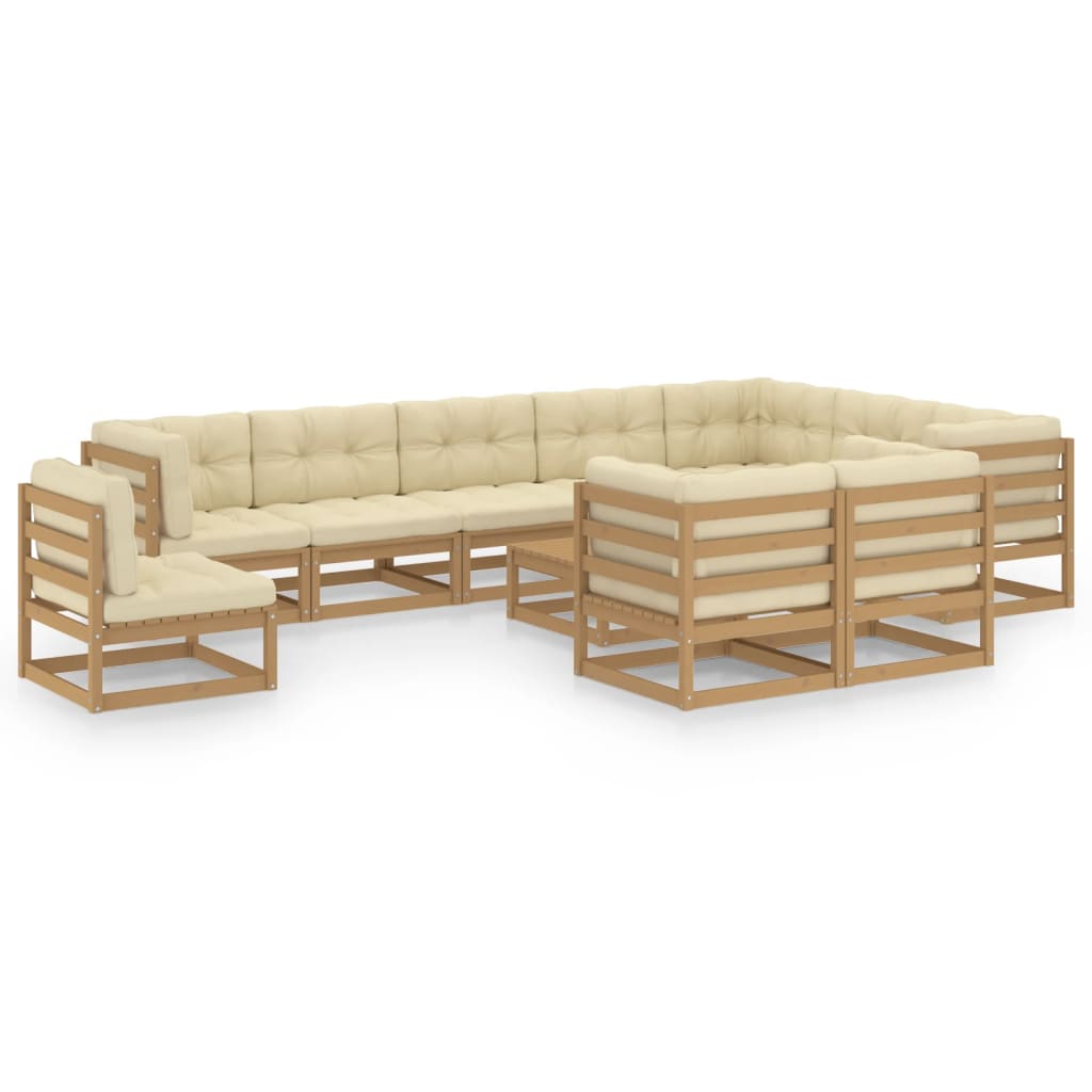 11-tlg. Garten-Lounge-Set mit Kissen Honigbraun Massivholz - Pazzar.ch