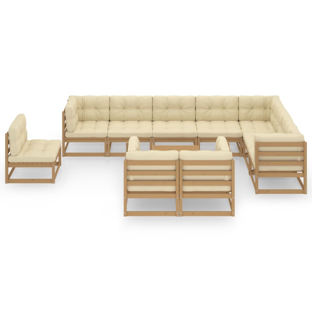 11-tlg. Garten-Lounge-Set mit Kissen Honigbraun Massivholz - Pazzar.ch