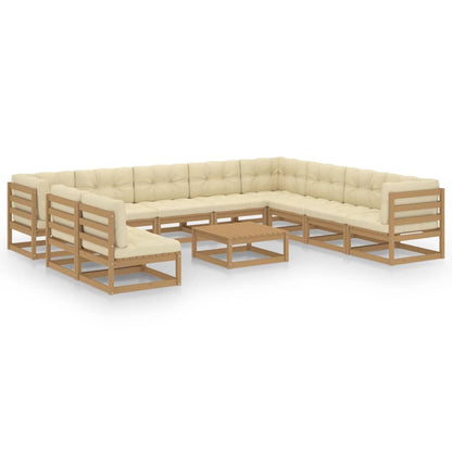 11-tlg. Garten-Lounge-Set mit Kissen Honigbraun Massivholz - Pazzar.ch