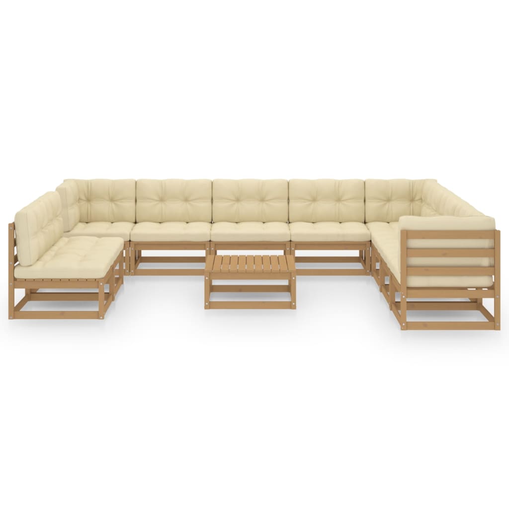 11-tlg. Garten-Lounge-Set mit Kissen Honigbraun Massivholz - Pazzar.ch