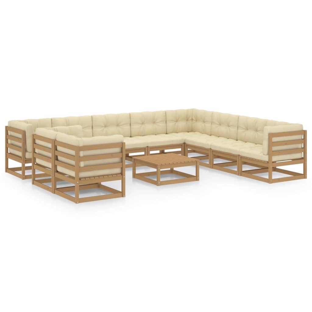 11-tlg. Garten-Lounge-Set mit Kissen Honigbraun Massivholz - Pazzar.ch