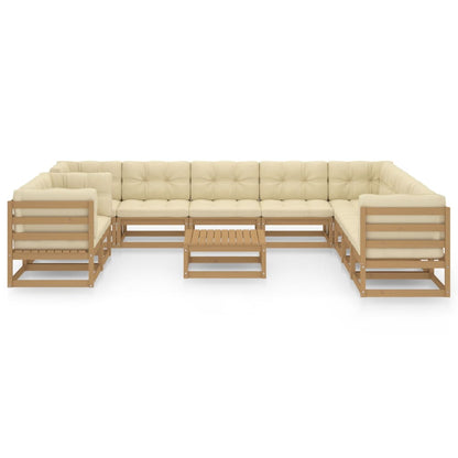 11-tlg. Garten-Lounge-Set mit Kissen Honigbraun Massivholz - Pazzar.ch