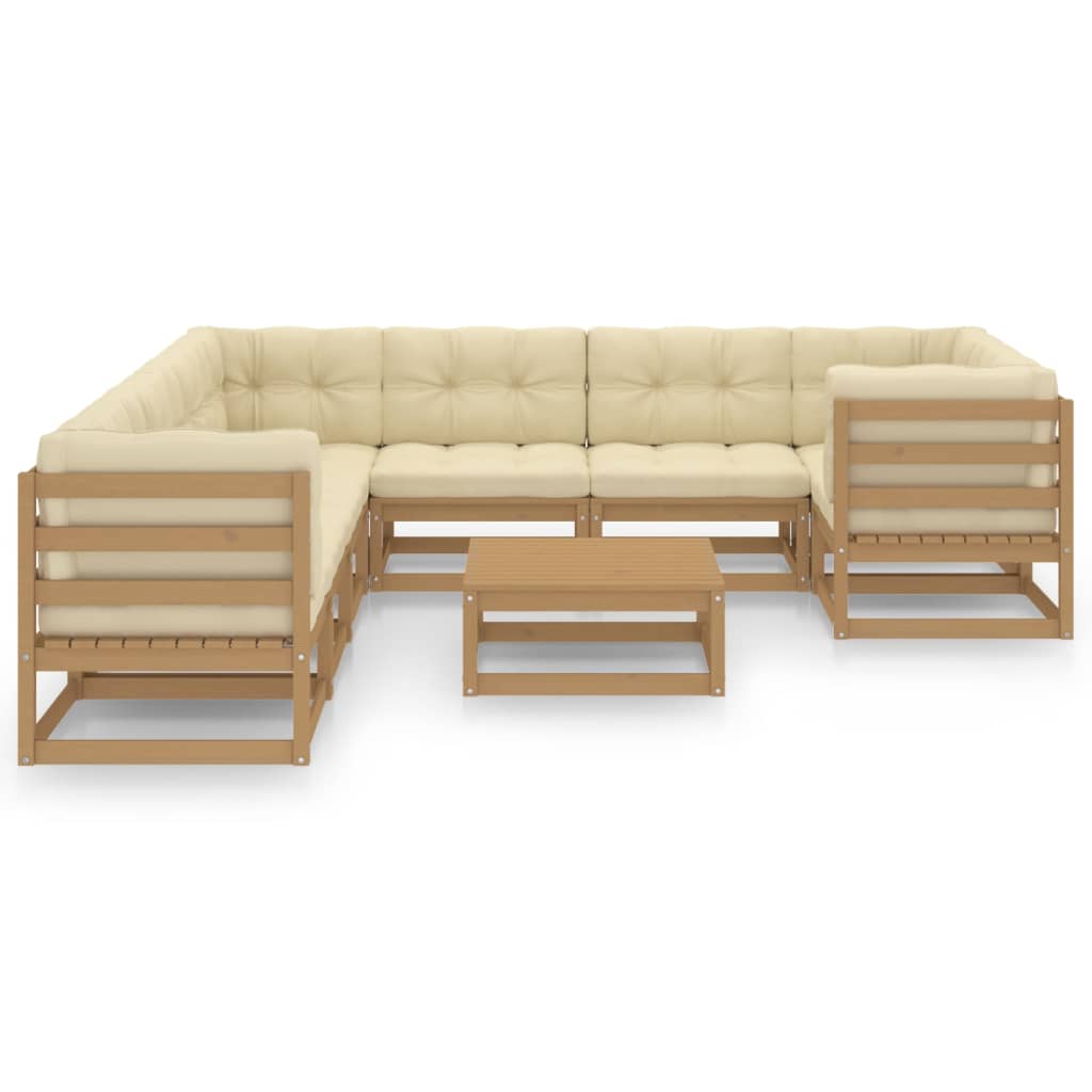 9-tlg Garten-Lounge-Set mit Kissen Honigbraun Massivholz Kiefer