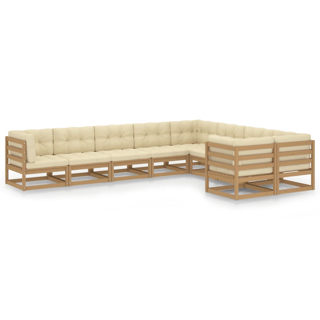 9-tlg Garten-Lounge-Set mit Kissen Honigbraun Massivholz Kiefer