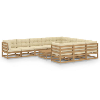 11-tlg. Garten-Lounge-Set mit Kissen Honigbraun Massivholz - Pazzar.ch