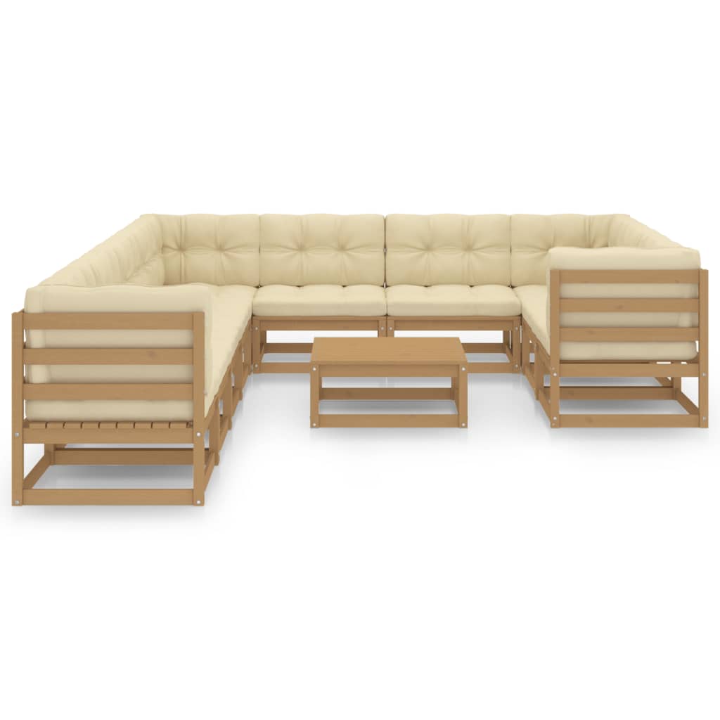 11-tlg. Garten-Lounge-Set mit Kissen Honigbraun Massivholz - Pazzar.ch