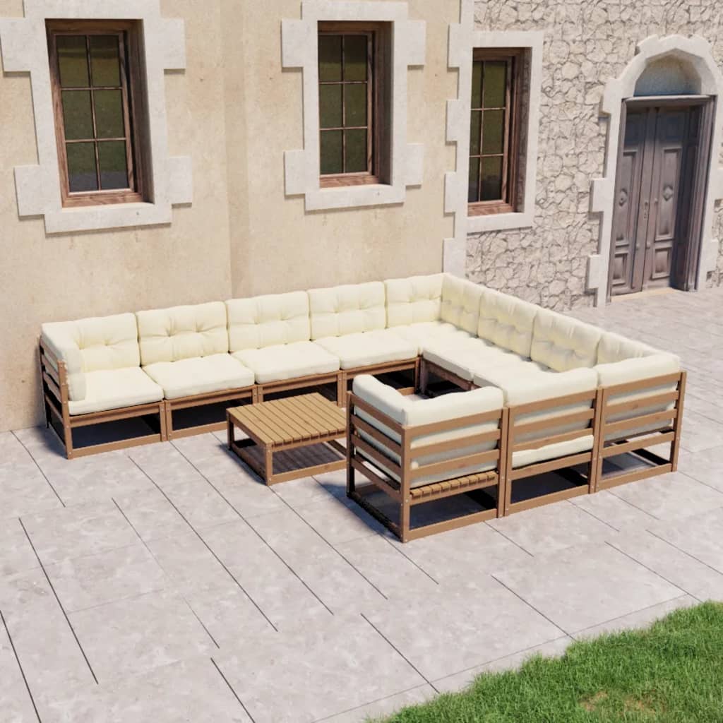 11-tlg. Garten-Lounge-Set mit Kissen Honigbraun Massivholz