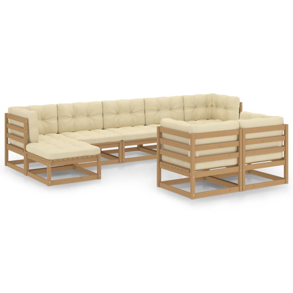 9-tlg Garten-Lounge-Set mit Kissen Honigbraun Massivholz Kiefer