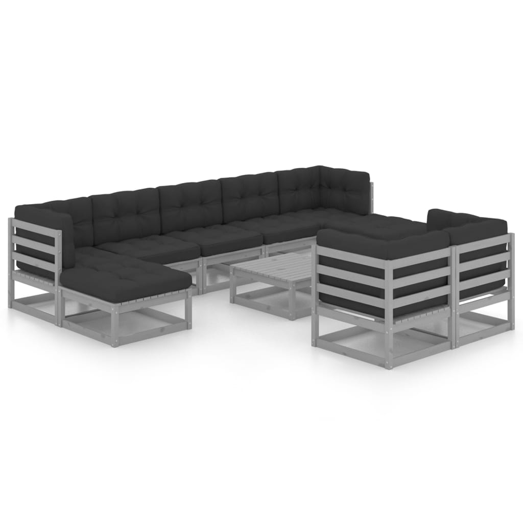 10-tlg. Garten-Lounge-Set mit Kissen Grau Massivholz Kiefer - Pazzar.ch