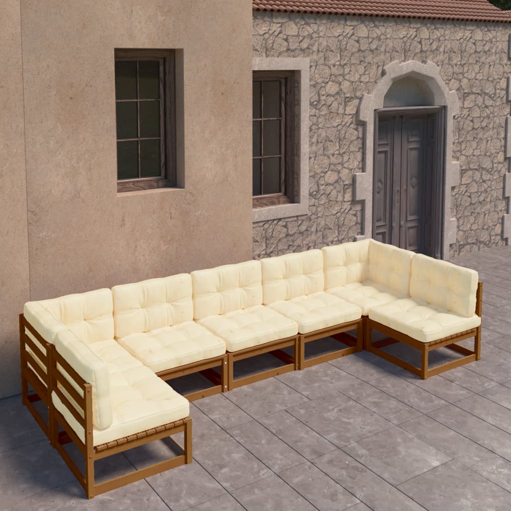 7-tlg Garten-Lounge-Set mit Kissen Honigbraun Massivholz Kiefer