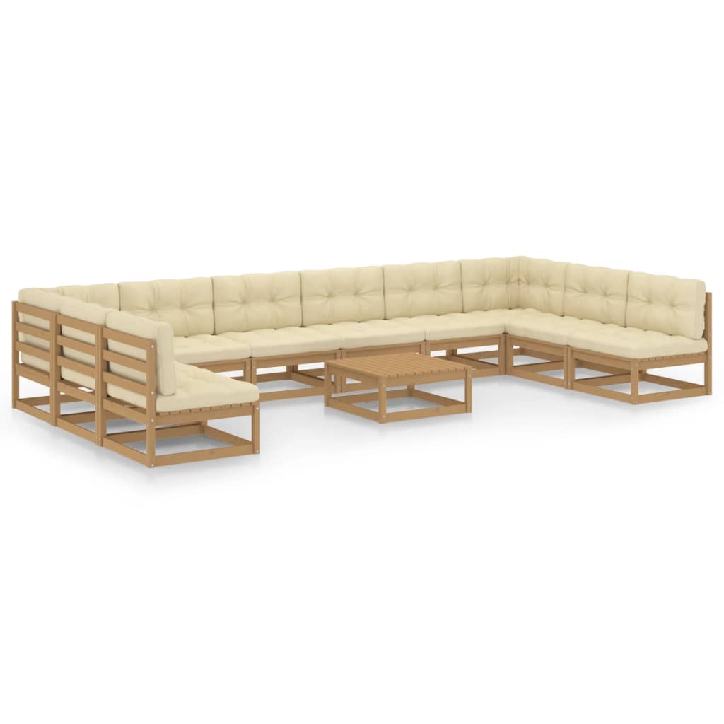 11-tlg. Garten-Lounge-Set mit Kissen Honigbraun Massivholz - Pazzar.ch