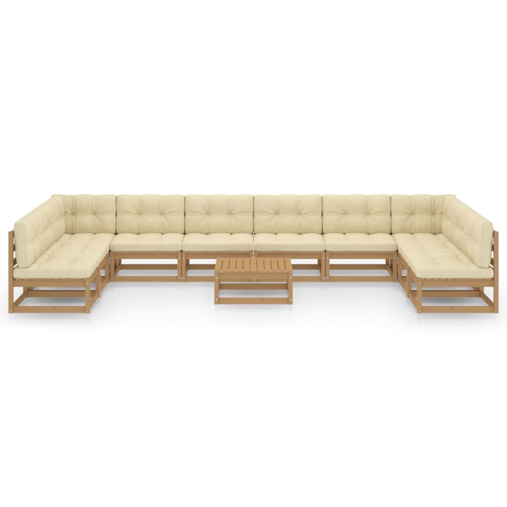 11-tlg. Garten-Lounge-Set mit Kissen Honigbraun Massivholz - Pazzar.ch