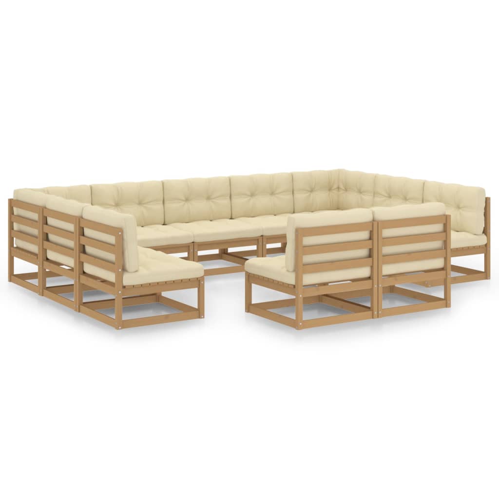 11-tlg. Garten-Lounge-Set mit Kissen Honigbraun Massivholz - Pazzar.ch