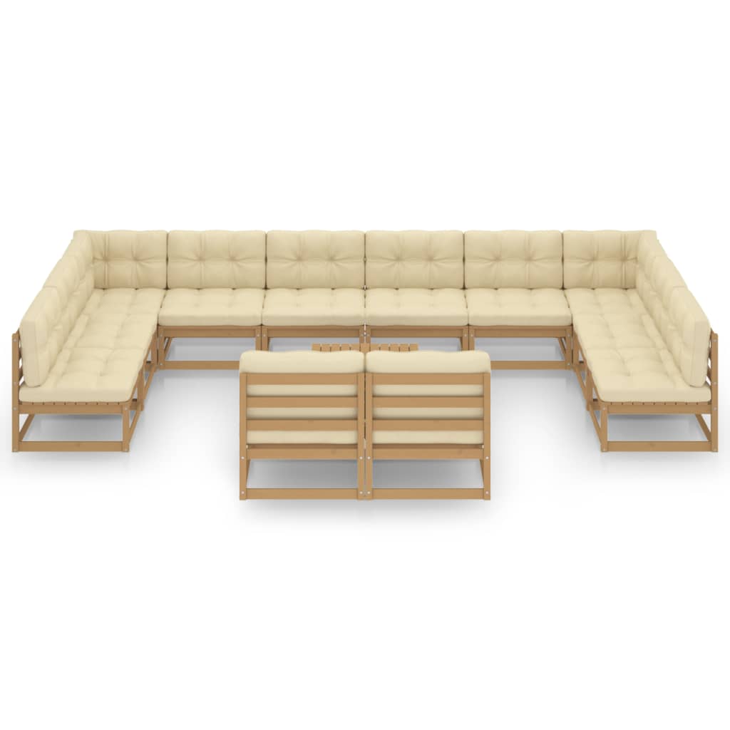 13-tlg. Garten-Lounge-Set mit Kissen Honigbraun Massivholz