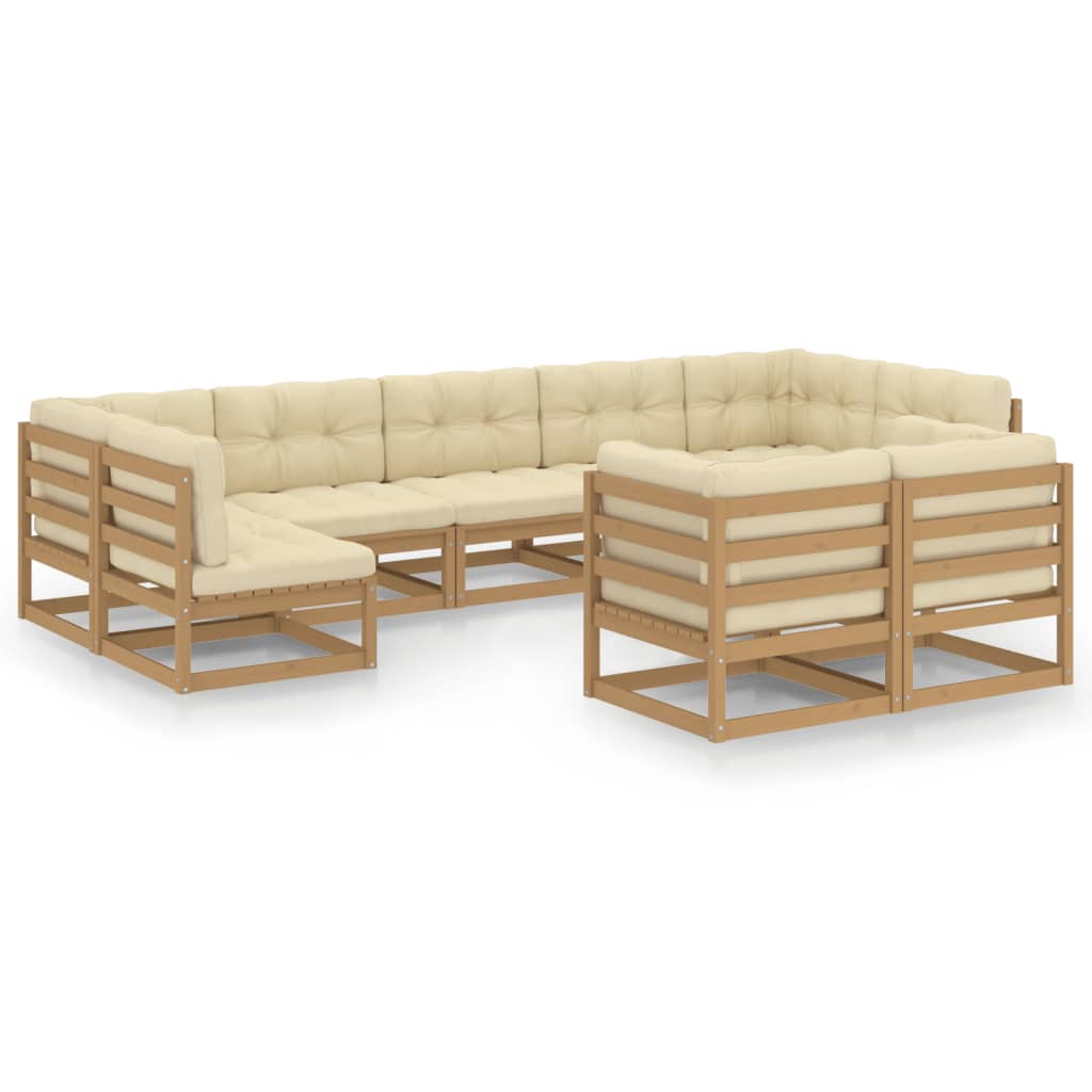 9-tlg Garten-Lounge-Set mit Kissen Honigbraun Massivholz Kiefer