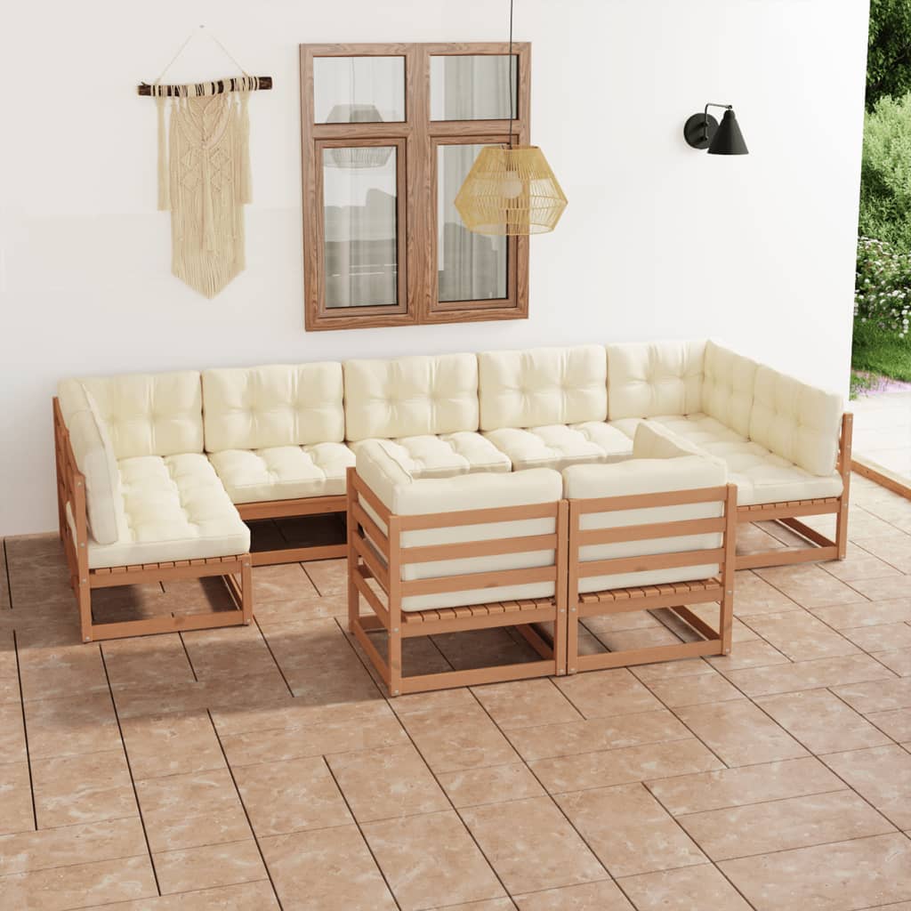 9-tlg Garten-Lounge-Set mit Kissen Honigbraun Massivholz Kiefer