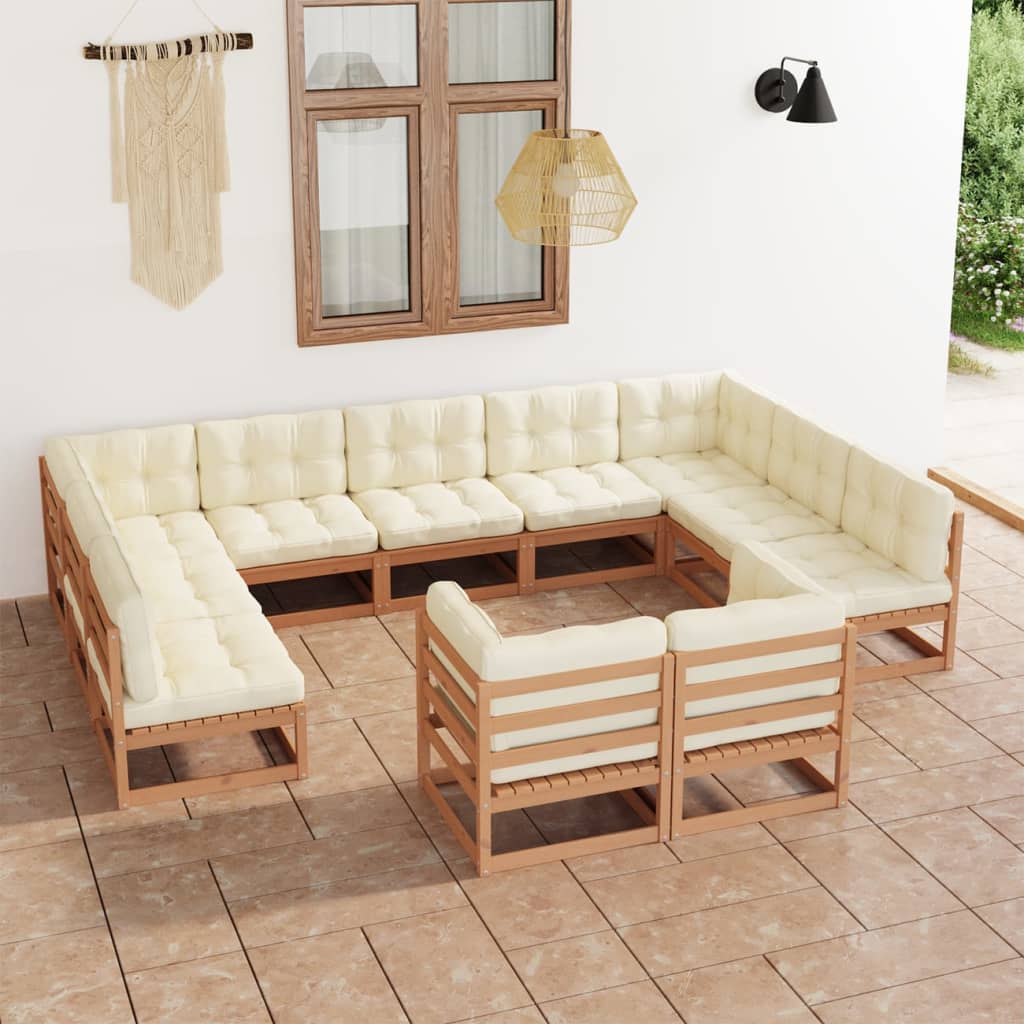 11-tlg. Garten-Lounge-Set mit Kissen Honigbraun Massivholz - Pazzar.ch