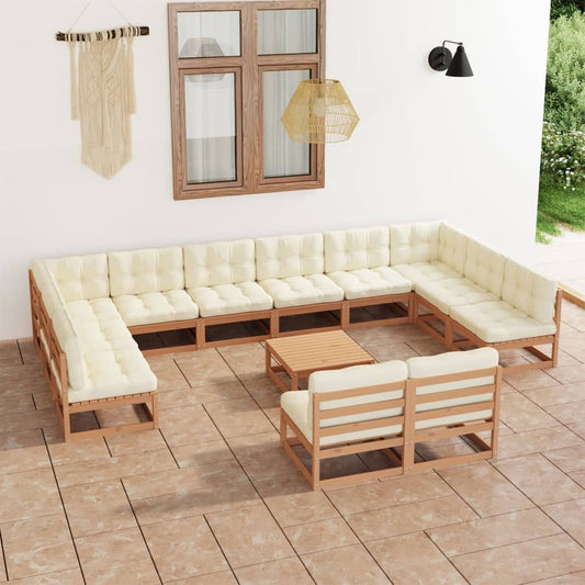 13-tlg. Garten-Lounge-Set mit Kissen Honigbraun Massivholz - Pazzar.ch