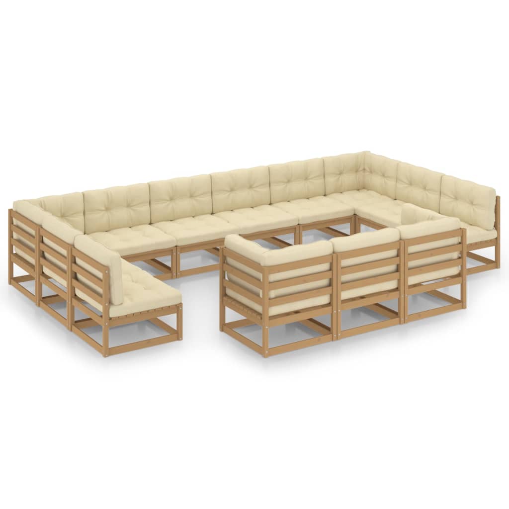 13-tlg. Garten-Lounge-Set mit Kissen Honigbraun Massivholz