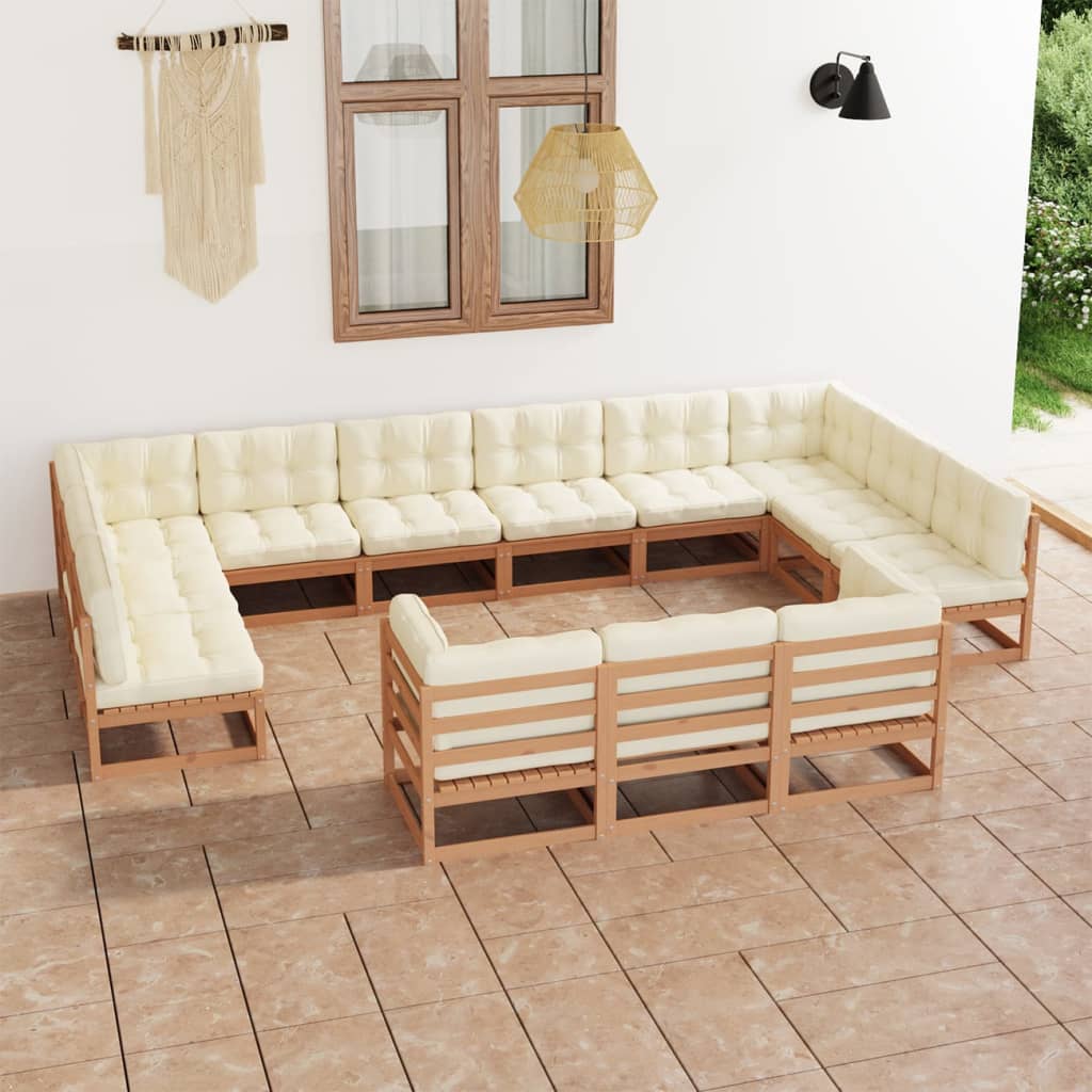 13-tlg. Garten-Lounge-Set mit Kissen Honigbraun Massivholz - Pazzar.ch