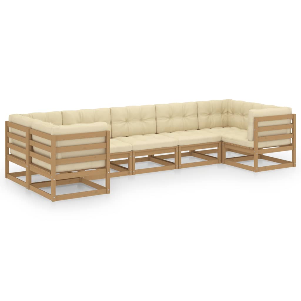 7-tlg Garten-Lounge-Set mit Kissen Honigbraun Massivholz Kiefer