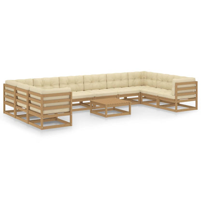 11-tlg. Garten-Lounge-Set mit Kissen Honigbraun Massivholz - Pazzar.ch