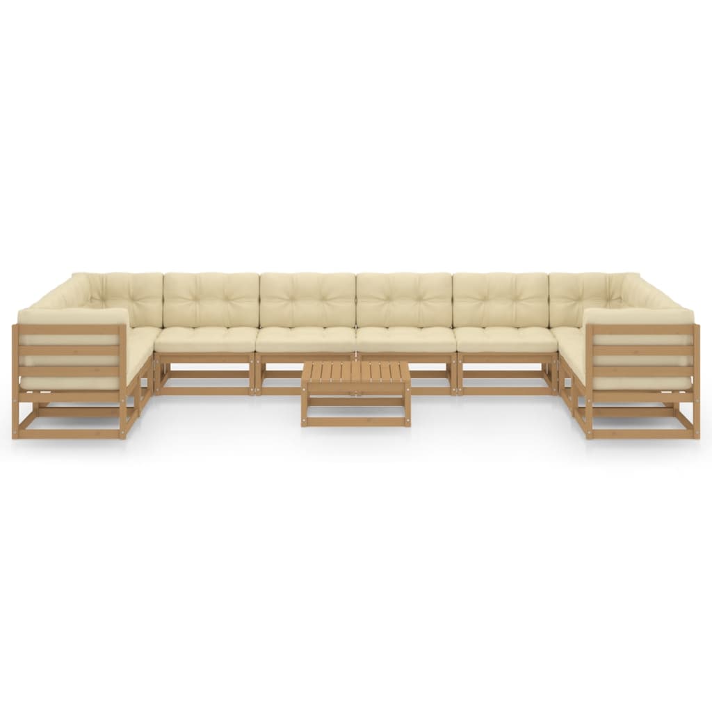 11-tlg. Garten-Lounge-Set mit Kissen Honigbraun Massivholz