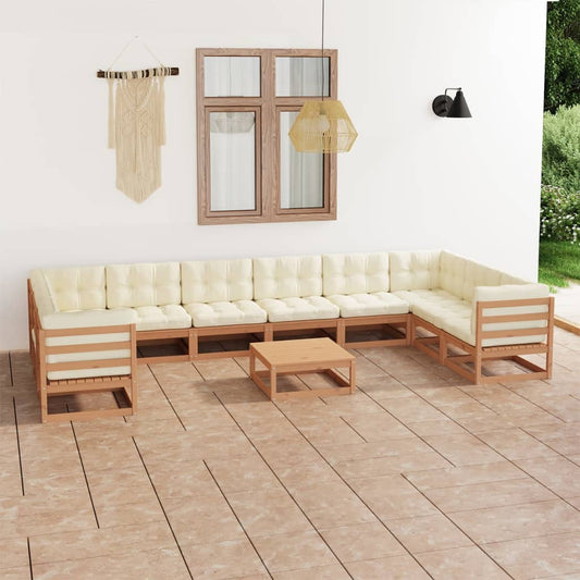 11-tlg. Garten-Lounge-Set mit Kissen Honigbraun Massivholz - Pazzar.ch