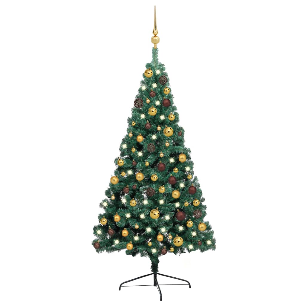 Künstlicher Halb-Weihnachtsbaum Beleuchtung Kugeln Grün 120 cm